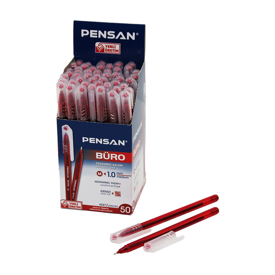 50 Adet Pensan Büro Kırmızı Tükenmez Kalem M-medium - 1.0MM Uç
