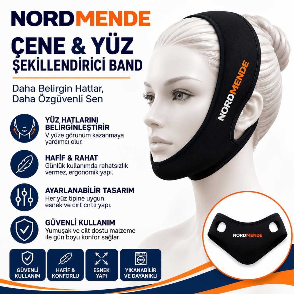 Çene ve Yüz Şekillendirici Band - Ayarlanabilir V-Line Yüz Toparlayıcı Band - Cırt Cırtlı Esnek Yüz Bandı - Siyah