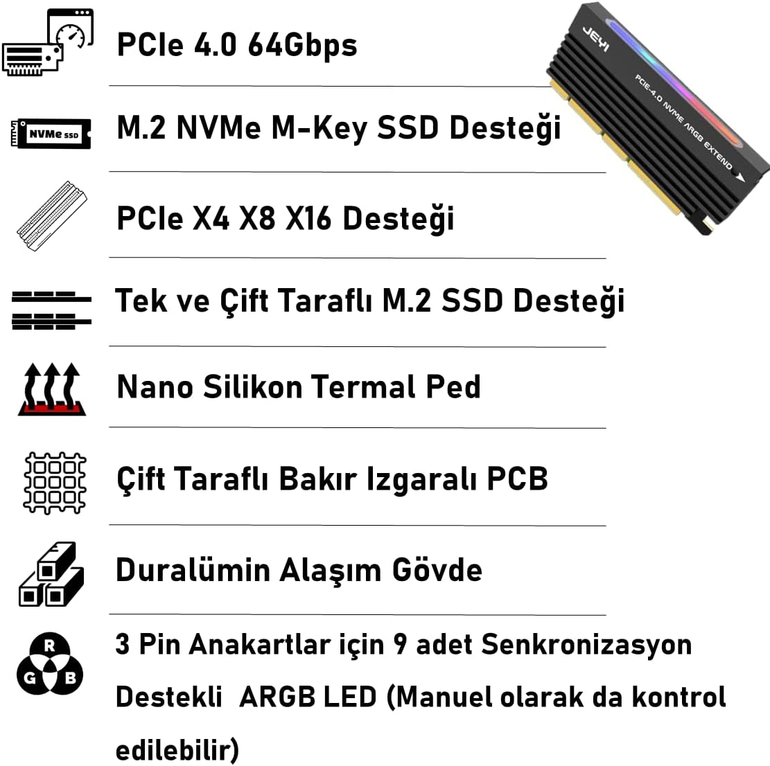 FAITH ONE ARGB M.2 NVMe (M-Key) to PCIe 4.0 X4 X8 X16 Dönüştürücü Çevirici Adaptör Kart