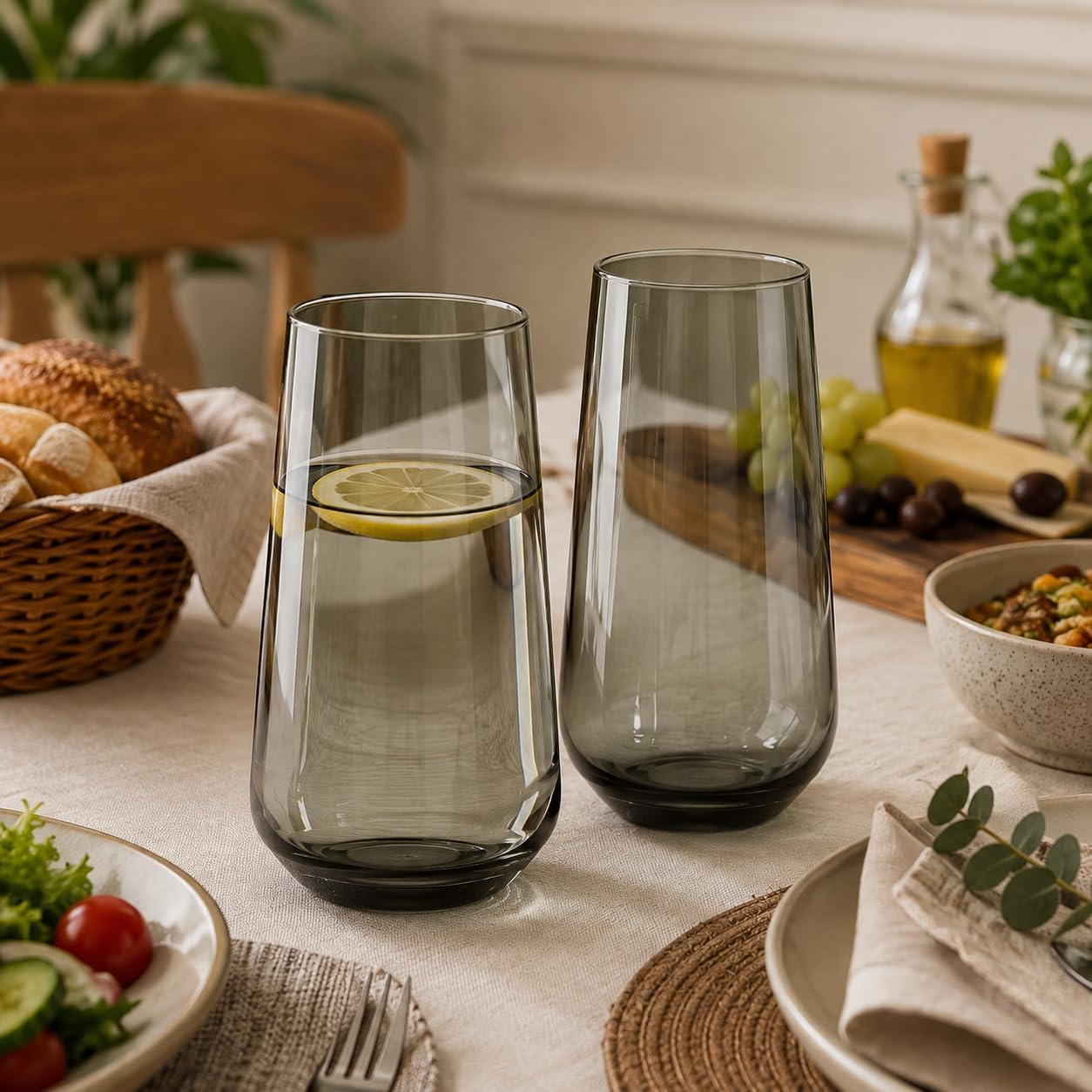 Füme Cam Bardak 2’li Set – Modern Tasarım, Şık ve Zarif Günlük Kullanım Bardakları, Su ve Soğuk İçecek Bardağı