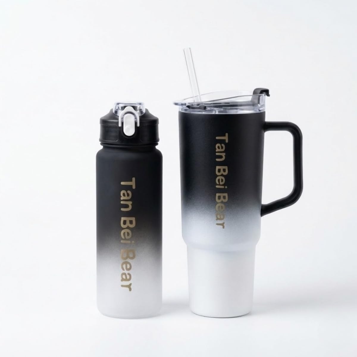 2’li Matara ve Pipetli Mug Bardak Seti – 900 ml Spor Suluk + 1500 ml Pipetli Termal Mug Bardak, Günlük Kullanım İçin İçecek Seti (Siyah)