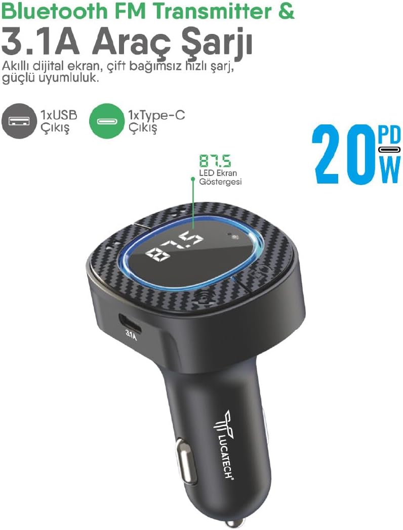 Bluetooth FM Transmitter USB Destekli Araç Şarjı