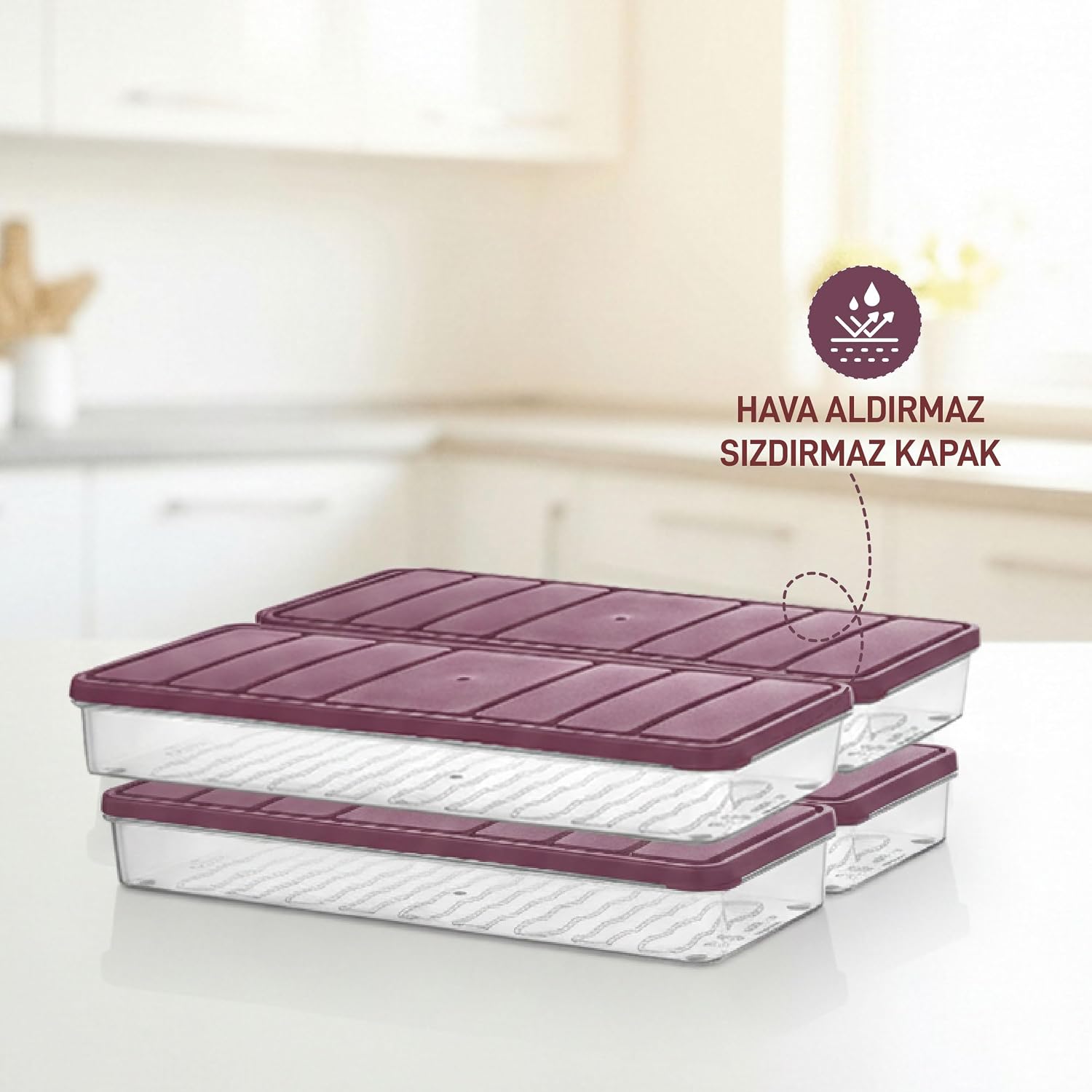 4 Adet 1 Lt. Nora Organizer Buzdolabı Buzluk Düzenleyici Saklama Kabı-MÜRDÜM