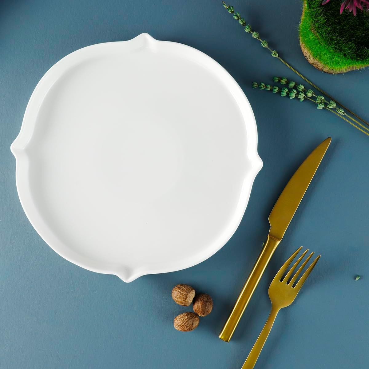 Aryıldız Lunar Yuvarlak Servis Tabağı Porselen Kabartmalı Beyaz 23 cm