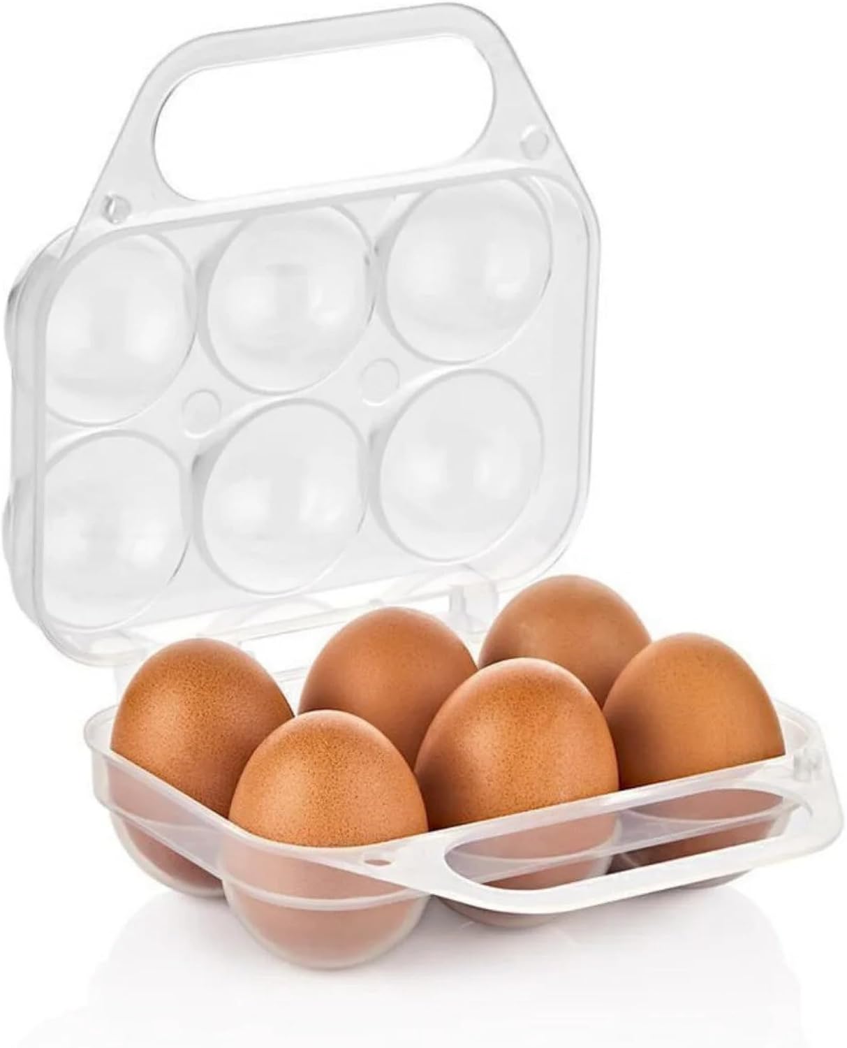 Saplı 6'lı Yumurta Taşıma Kutusu, Plastik Buzdolabı İçin Yumurtalık Pikniklik Pratik Yumurta Taşıma Kabı (Şeffaf, 1 Adet)