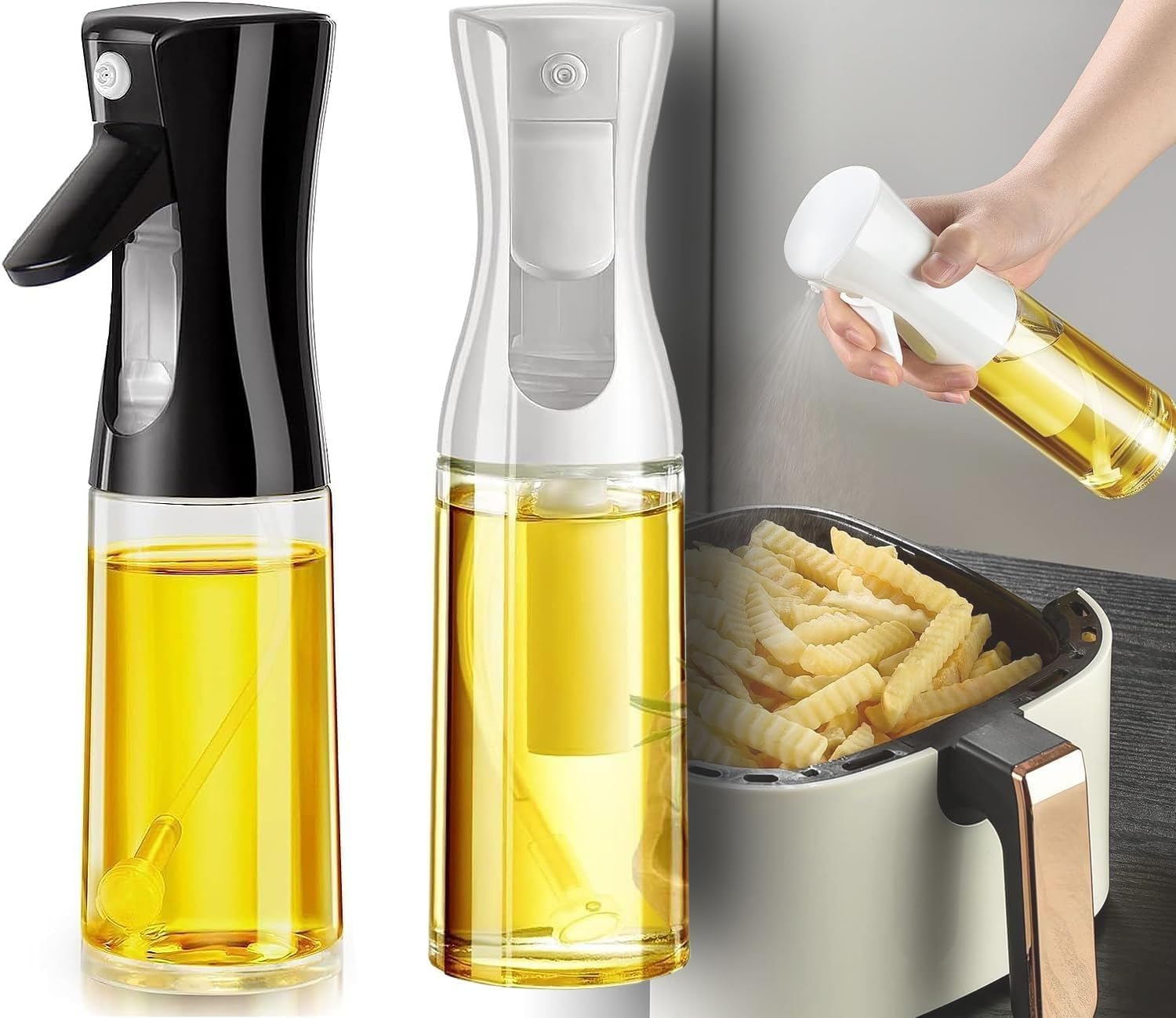 Cam Sprey Yağdanlık, Akıtma Damlatma Yapmaz, Limon, Sirke, Yağ Püskürtücü 225 ml Airfryer Kızartma Izgara Salata İçin Yağlık 1 Adet. (Siyah)