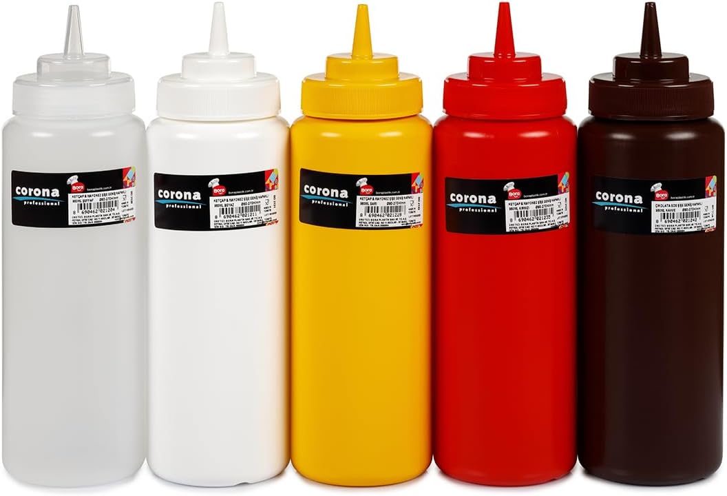 Genis Kapakli Ketçap ve Mayonez Sisesi, 700 ml Kapasite, Kirmizi