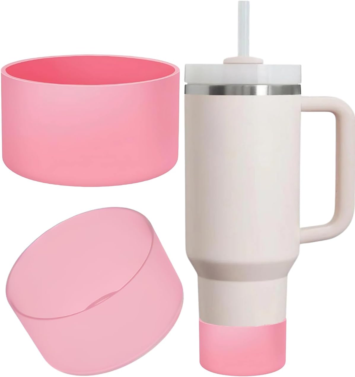 1 Adet Silikon Taban Koruyucu – Stanley Quencher 20/30/40 Oz ile Uyumlu – Bardak Altı Kılıfı, Kaymaz ve Sessiz Kullanım – Pembe Renk