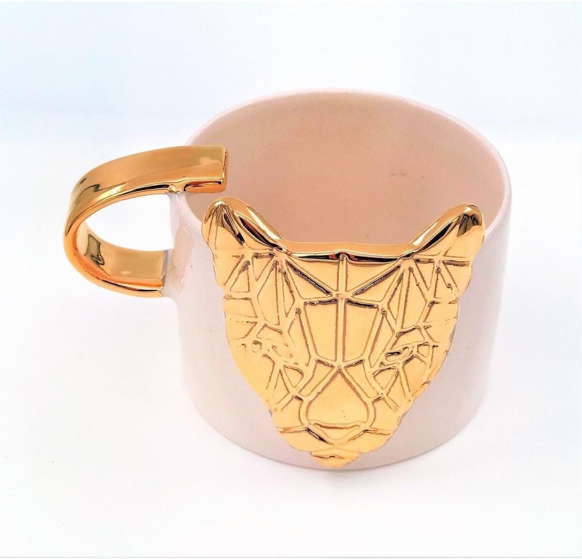 24 Ayar Altın Işlemeli Kedi Kabartmalı El Yapımı Mug 220 ml