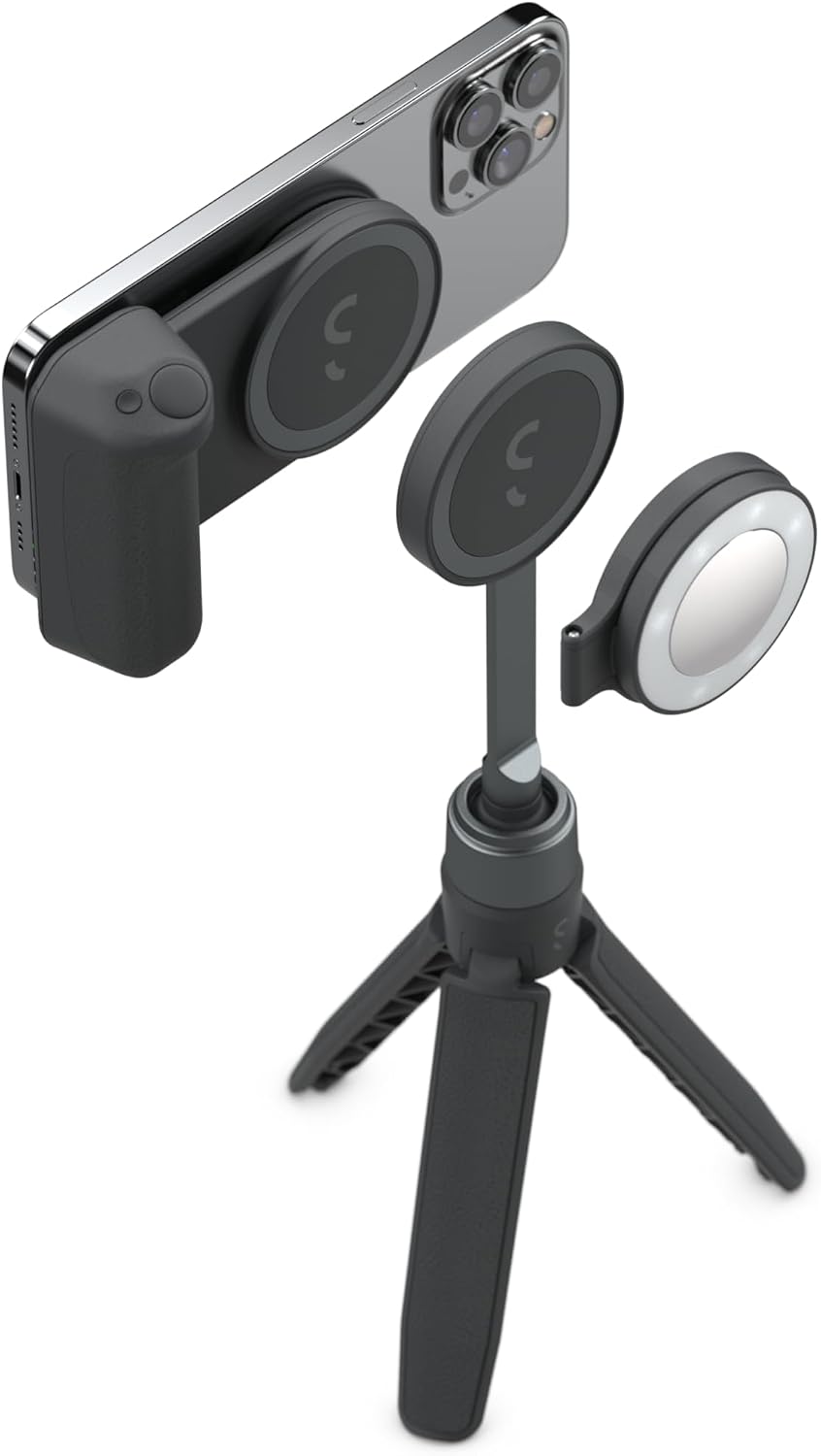 SnapGrip Creator Kit - SnapGrip, SnapLight, SnapPod ve Taşıma Çantası İçerir - Manyetik Montaj Her Telefona Takılır - Kablosuz Deklanşör Düğmeli Mobil Batarya Tutucusu - Gece Yarısı