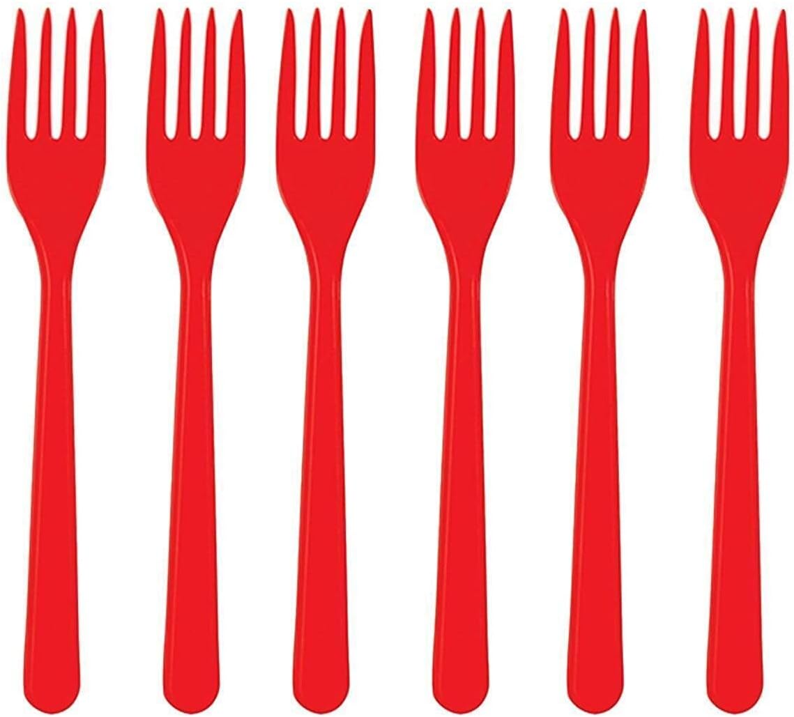 Plastik Kırmızı Çatal 25'li