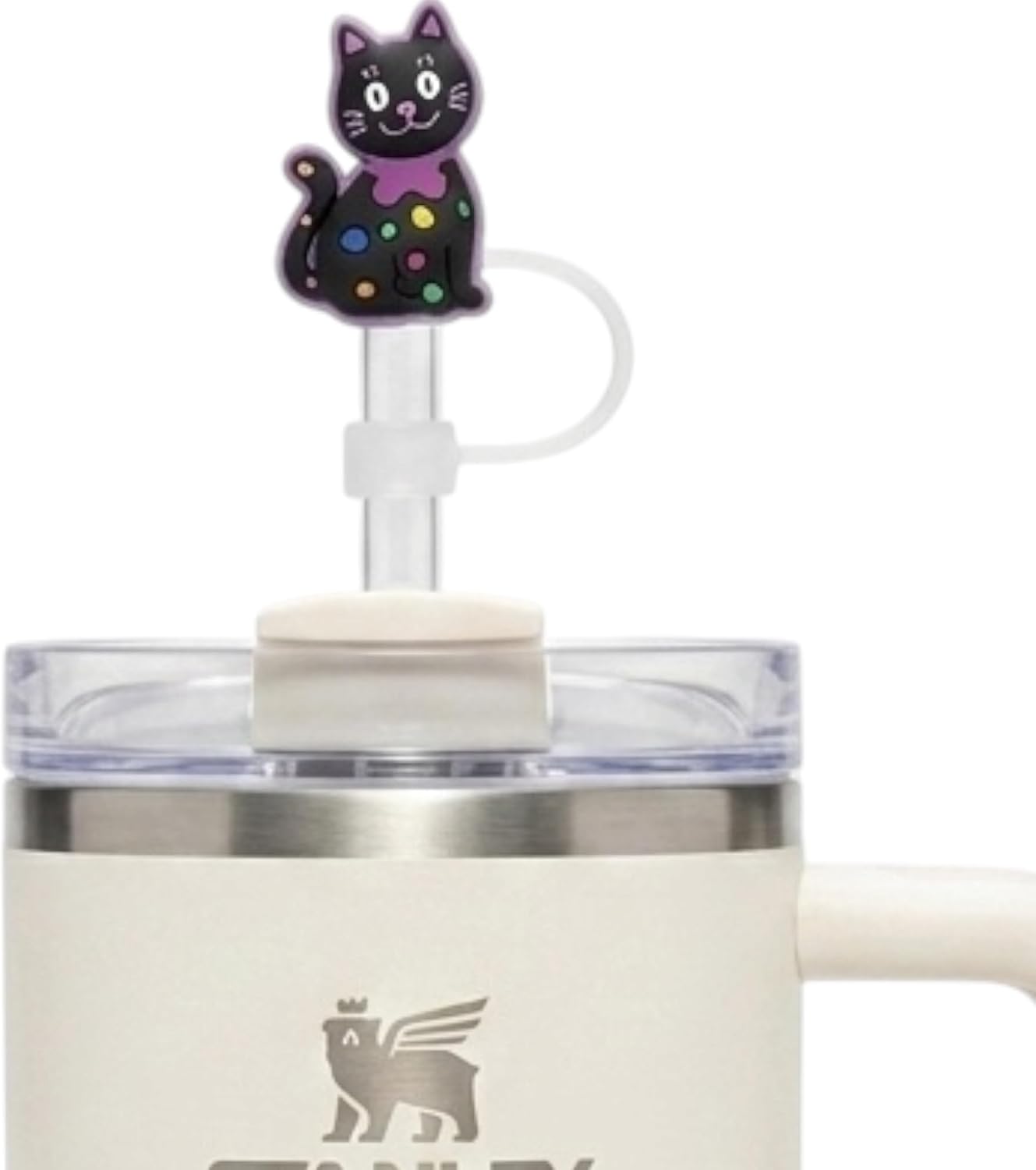 Siyah Kedi Figürlü Pipet Ucu Kapağı,Silikon Pipet Tıpası 10mm Sevimli Kedi Temalı, Tumblerlar ile Uyumlu