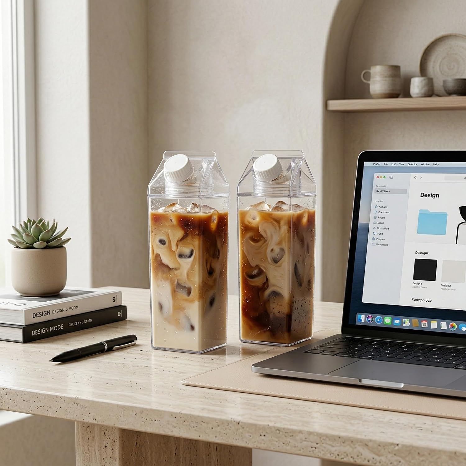 Süt Kutusu Şeklinde Bardak, 500 Ml Geniş Kapasite, Dayanıklı Mika Yapı, Saydam Tasarım, Ev Ofis Restoran İçin Kullanıma Uygun Süt Kutusu Tasarımlı Çay Kahve Espresso Latte Sunum Bardağı