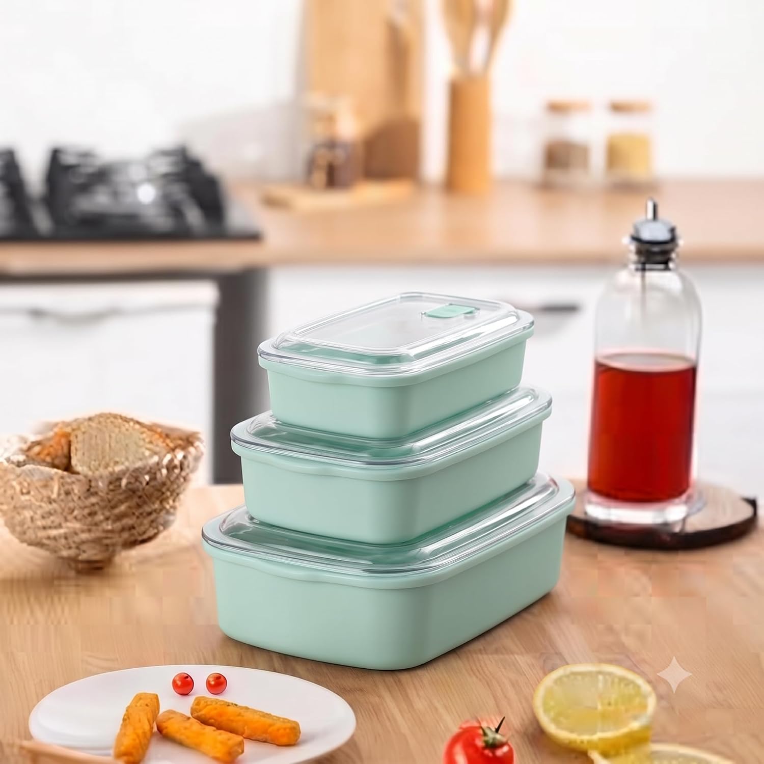 Valfy Vakum Subaplı Saklama Kabı Seti (3'lü Paket - 2.6 Litre) - Derin Dondurucuya Uygun Bulaşık Makinesinde Yıkanabilir