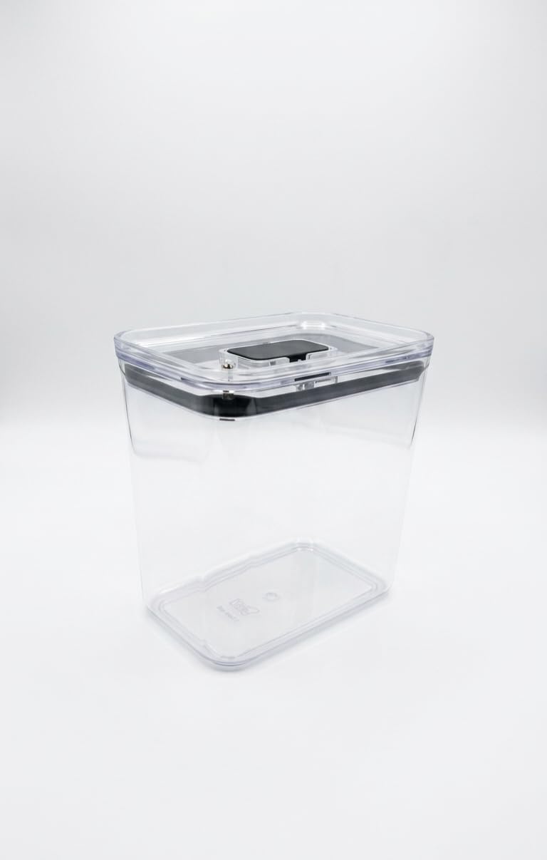 Softchef Click'n Fresh Hava Geçirmez Dikdörtgen Plastik Erzak Kabı 2100 ml - Vakumlu Tek Tuş Kapaklı Şeffaf Plastik Bakliyat, Un ve Şeker Saklama Kabı, BPA İçermez (10,5x16x17cm)