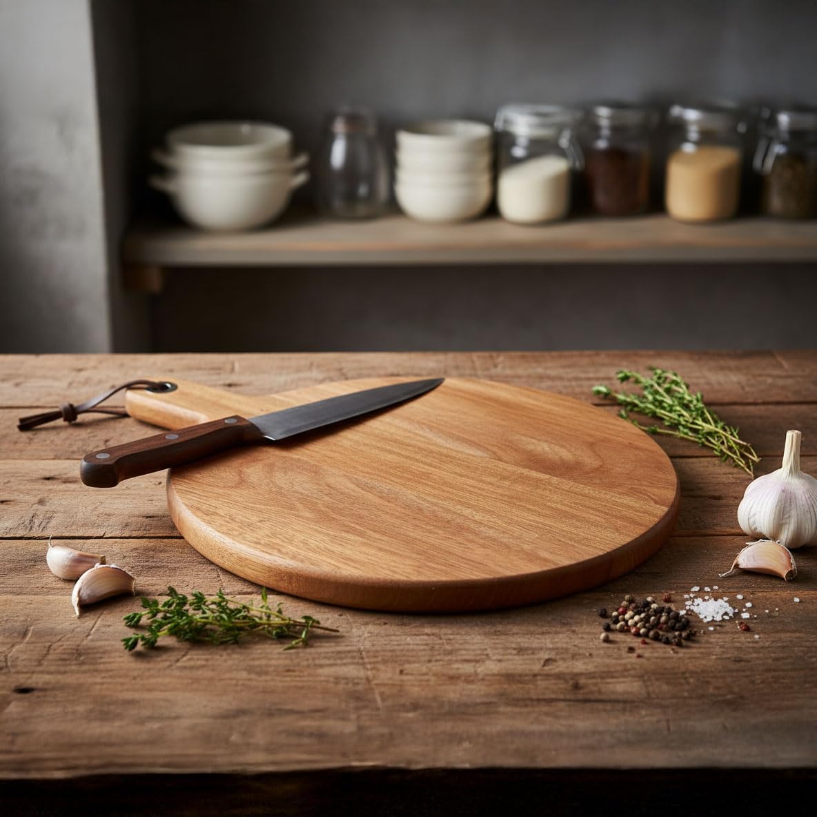 Doğal Akasya Ağacı Sunum ve Servis Tahtası, Doğal Akasya Tahtası Saplı, Et, Peynir, Ekmek, Sebze ve Meyve Servis Tepsisi için Ahşap Mutfak Doğrama Tahtası (26 * 35 * 1.5cm)