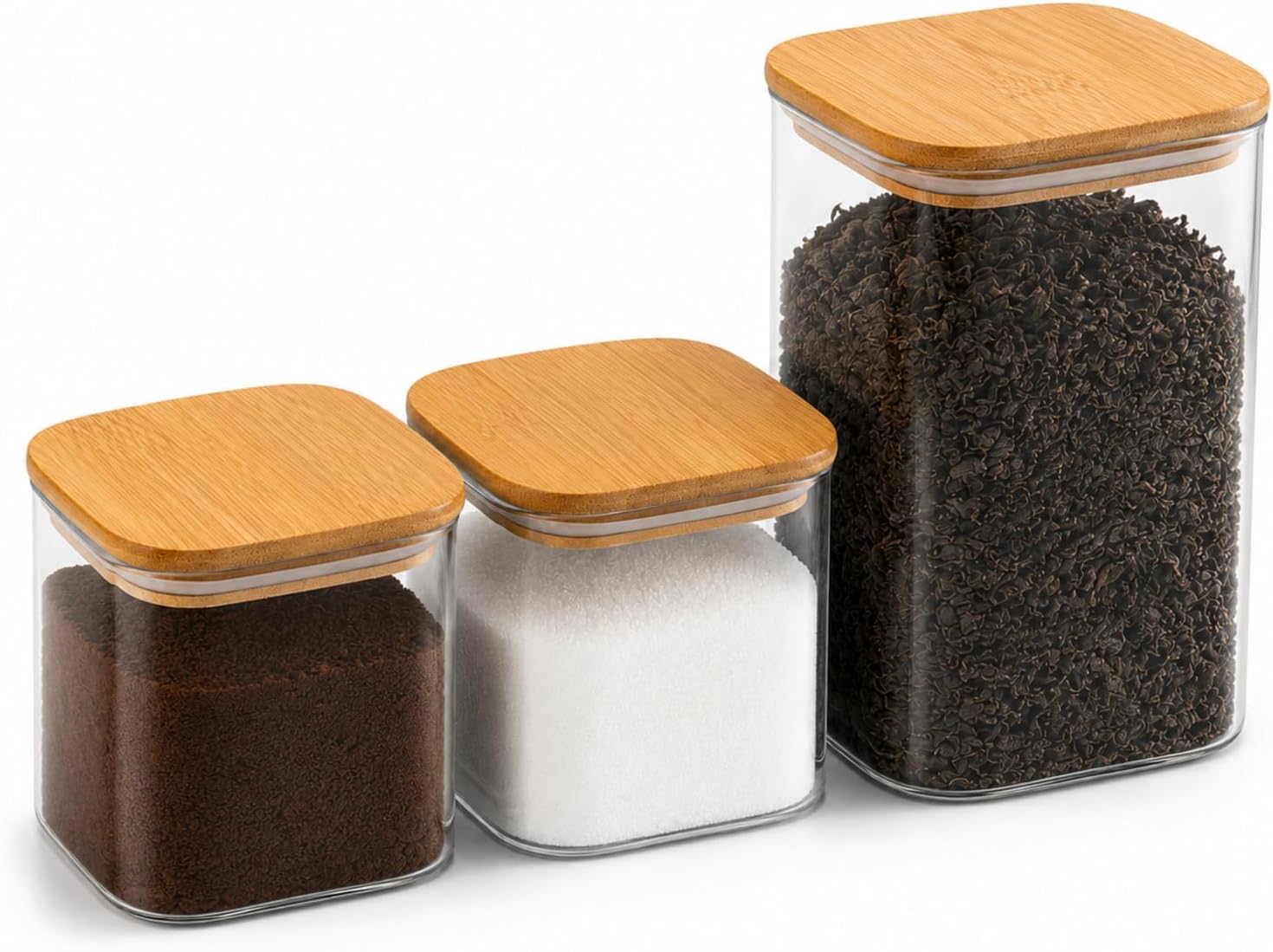 Vakumlu 3'lü Bambu Saklama Kabı Seti, 2800 Mililitre, Sert Dayanıklı, Hava İle Temas Etmez Sızdırmaz Kapak, Ahşap Kapaklı, 700ml x2 ve 1400ml, BPA İçermez