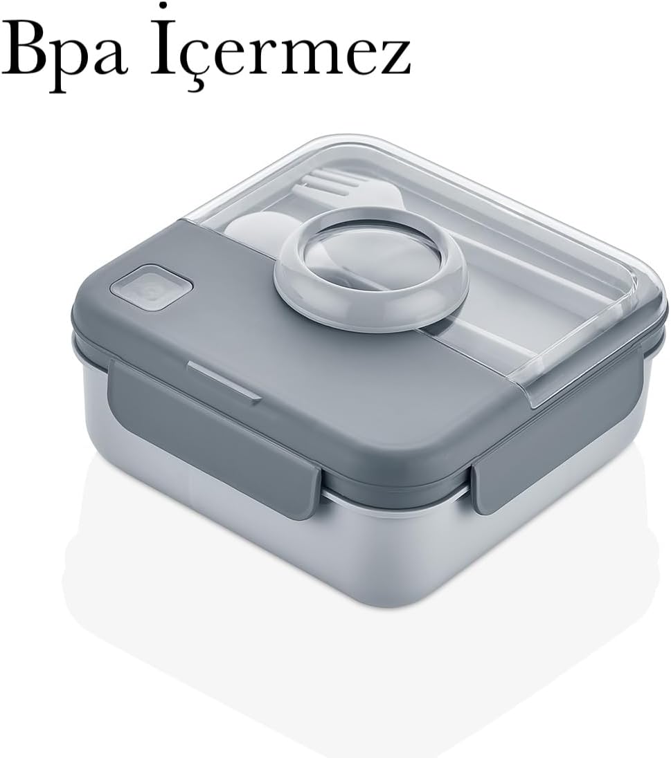Paket Yemek Kutusu Bpa İçermez Çatal Kaşıklı Beslenme Kutusu (gri)