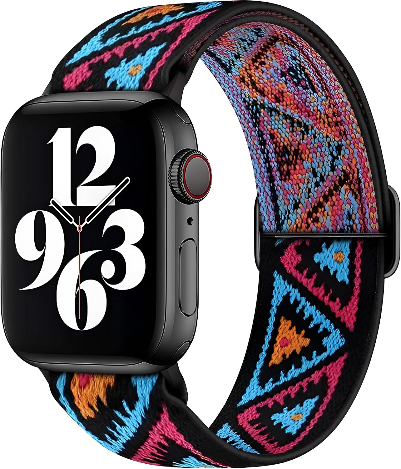 Apple Watch ile Uyumlu Etnik Desen Motifli Ayarlanabilir Tokalı Bohemian Serisi Yumuşak Kumaş Kordon