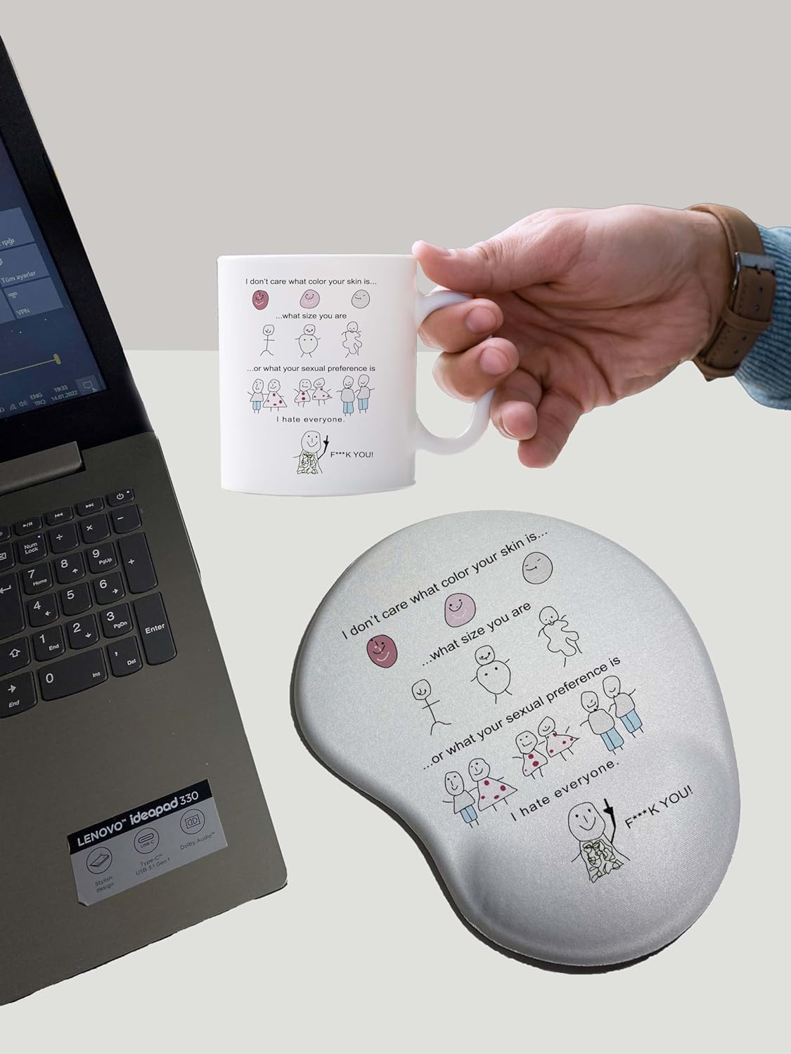 Motto Baskılı Kupa Bardak Mug + Bilek Destekli Mouse Pad