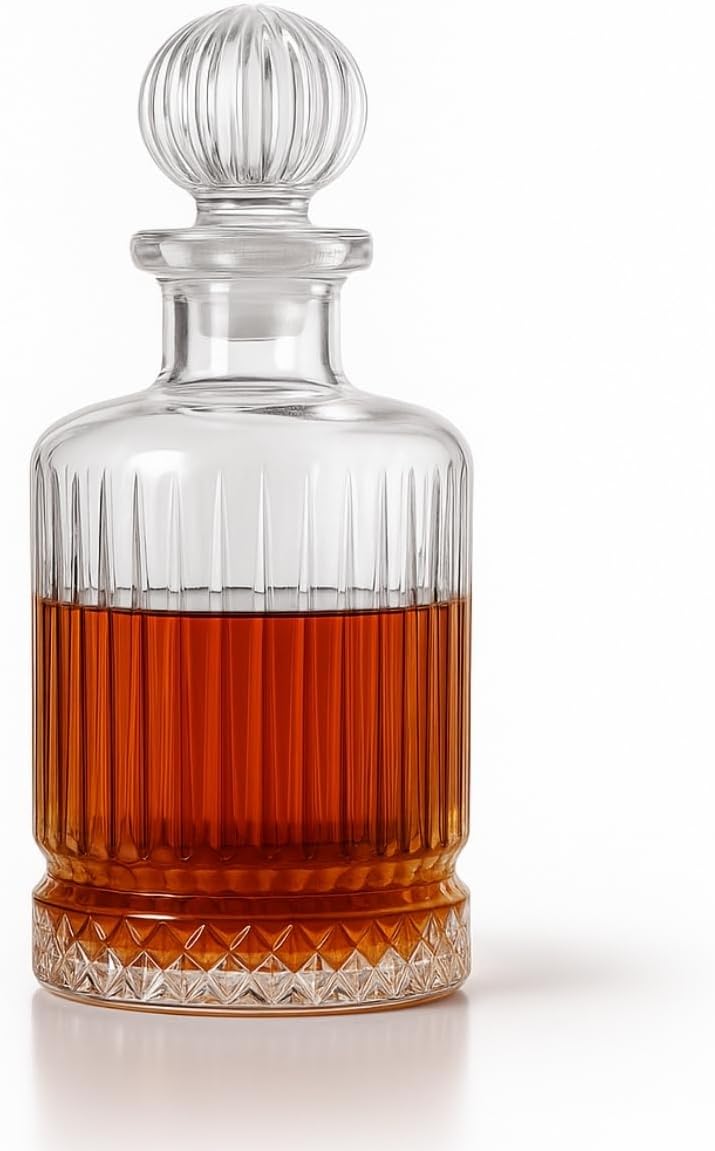 1.5 Litre Çizgili Desenli Cam Sürahi Karaf – Kapaklı, 25 cm, Şık ve Dayanıklı, Su ve Meyve Suyu Şişesi