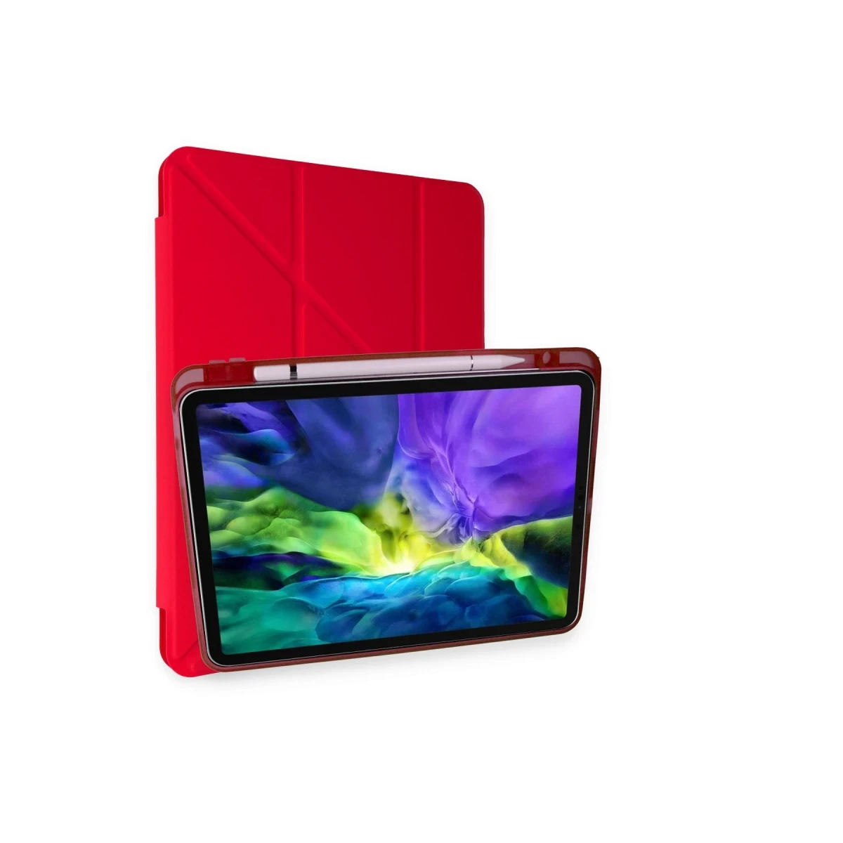 Apple iPad Air 4 10.9 Kılıf Kalemlikli Mars Tablet Kılıfı - Kırmızı