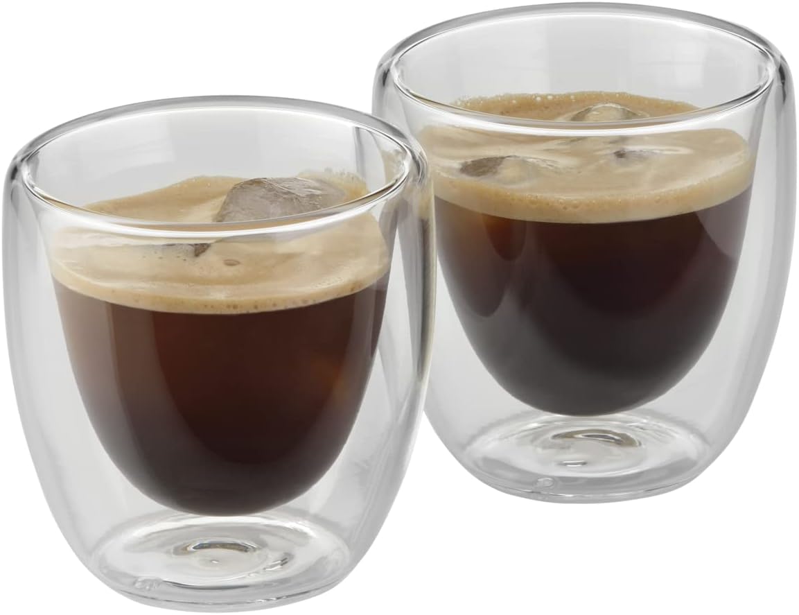 Kult 2 Parça Çift Cidarlı Espresso Bardağı Seti, 80 ml, Isıya Dayanıklı Termal Cam, Yüzen Efektli Tasarım