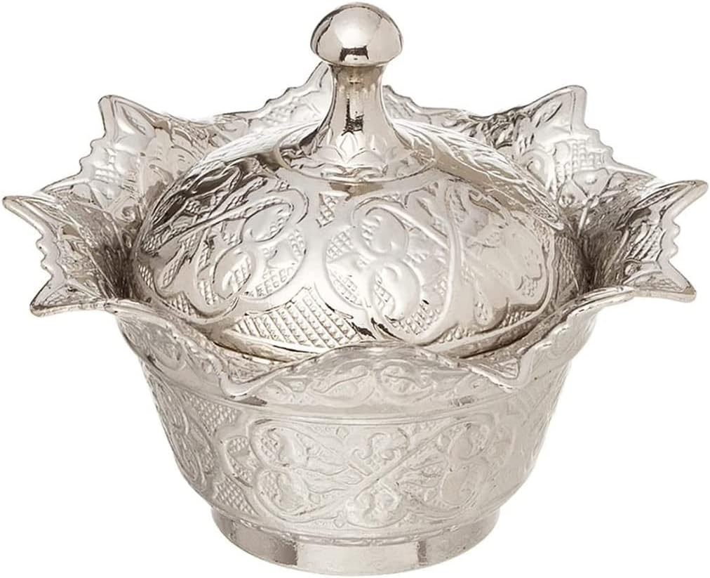Kapaklı Metal Şekerlik – Osmanlı Motifli Gültaş Küçük Sunum Kasesi, Çikolata ve Lokum Kabı – Kahve Sunumları İçin Dekoratif Şekerlik (Gümüş Rengi)