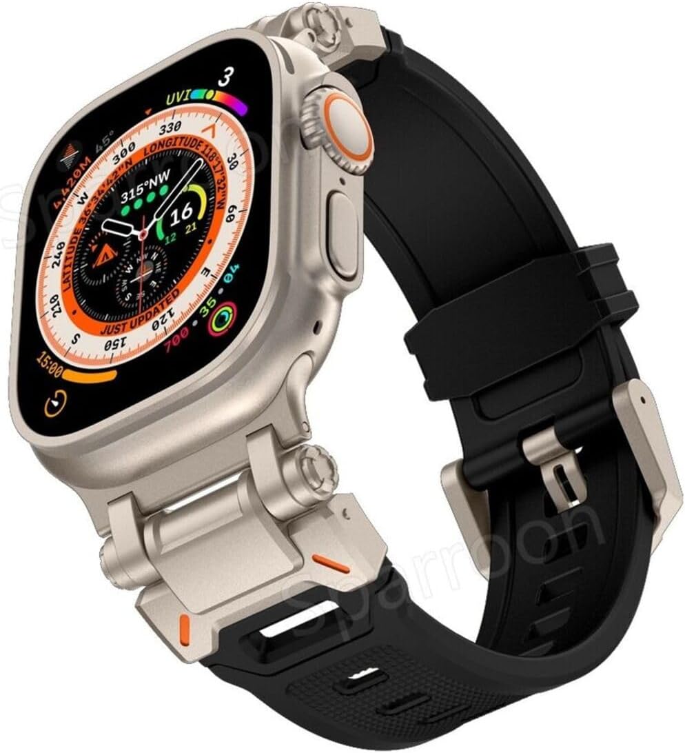 Apple Watch Ultra 1/2/3 49mm ile Uyumlu Titanyum Metal Bağlantı Kitli Silikon Kordon 101
