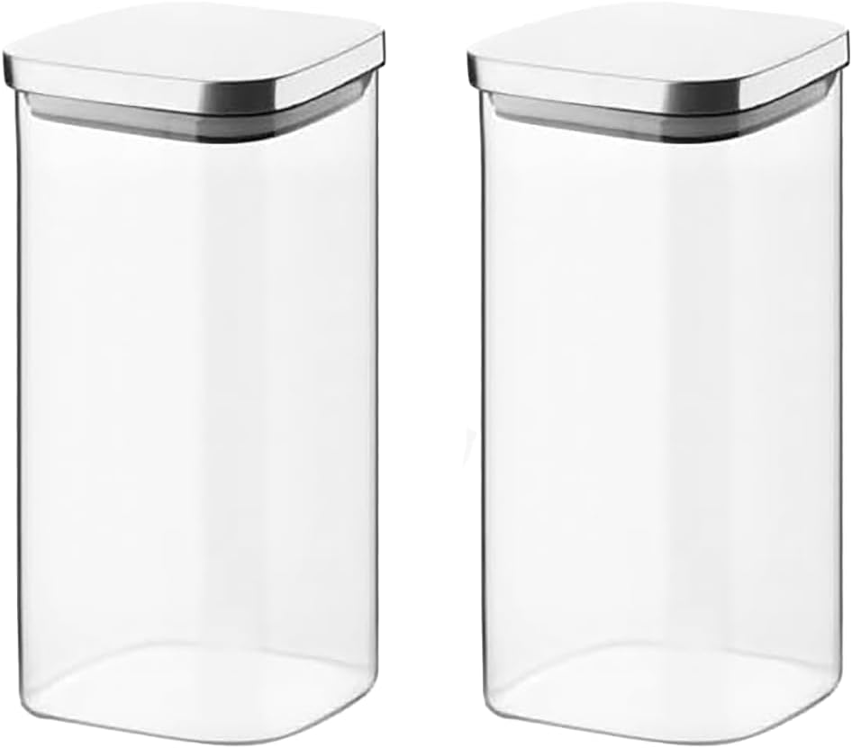 Metal Kapaklı Vakumlu Kare Kavanoz, Hava Geçirmez Saklama Kabı, 360 ml 2 Adet