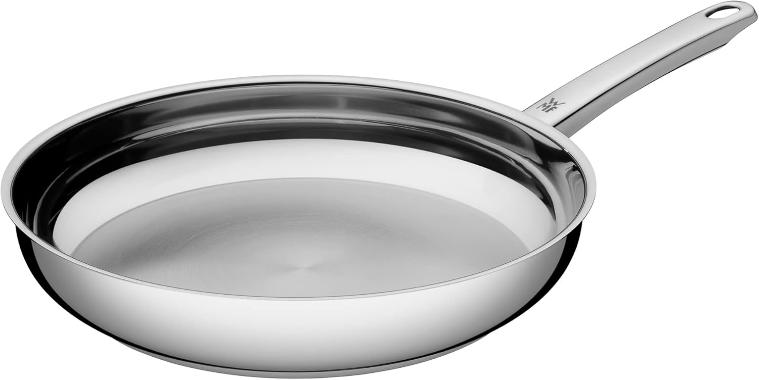 Profi 20 cm Kaplamasız Paslanmaz Çelik Tava, İndüksiyon Uyumlu, 250°C'ye Kadar Fırına Uygun, Tüm Ocak Tipleriyle Uyumlu, Yüksek Isıda Pişirme İçin, Damlatmaz, Ergonomik