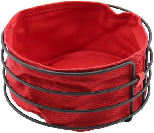 Saye-4086 Yuvarlak Siyah Metal Kırmızı Bezli Ekmek Sepeti, CHRMK12245