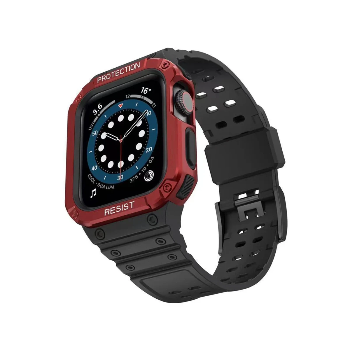 Apple Watch 42mm KR401 Silikon Kordon - Siyah-Kırmızı