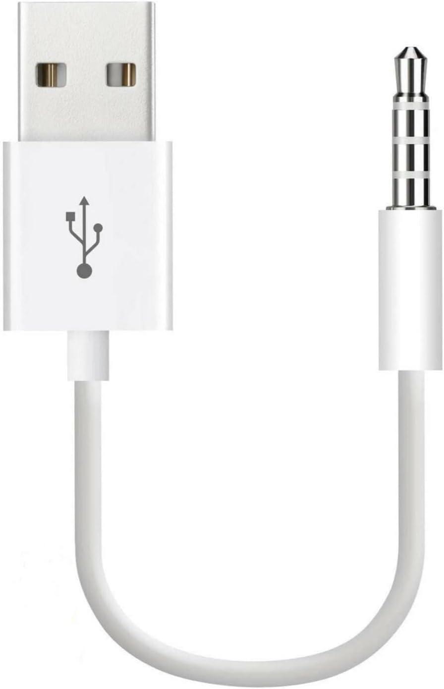 iPod Shuffle ile Uyumlu USB Şarj ve Veri Aktarım Kablosu, 3.5 mm Jack - USB A Senkronizasyon Kablosu, Şarj Data Bağlantı Kablosu Beyaz