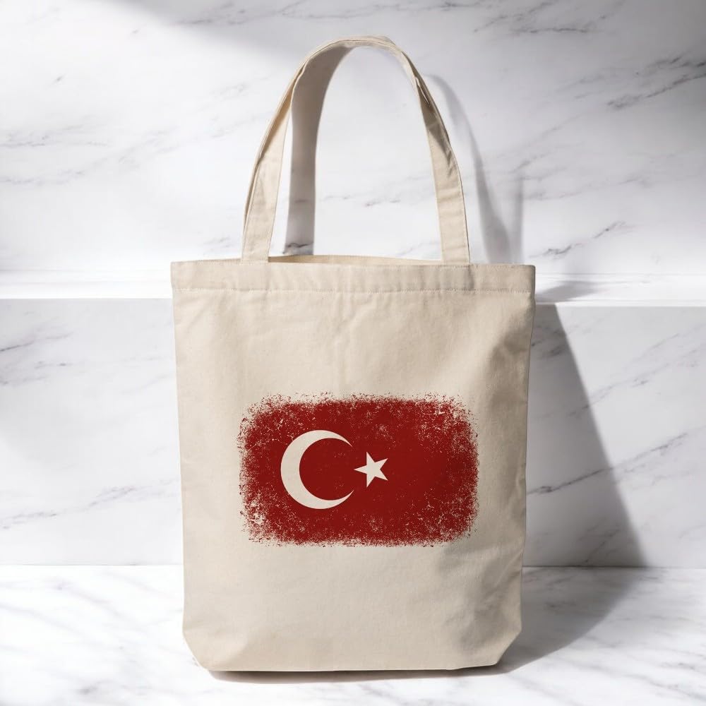 Türk Bayrağı - Baskılı Bez Omuz Çantası Pinterest Çanta (35x40 Cm)