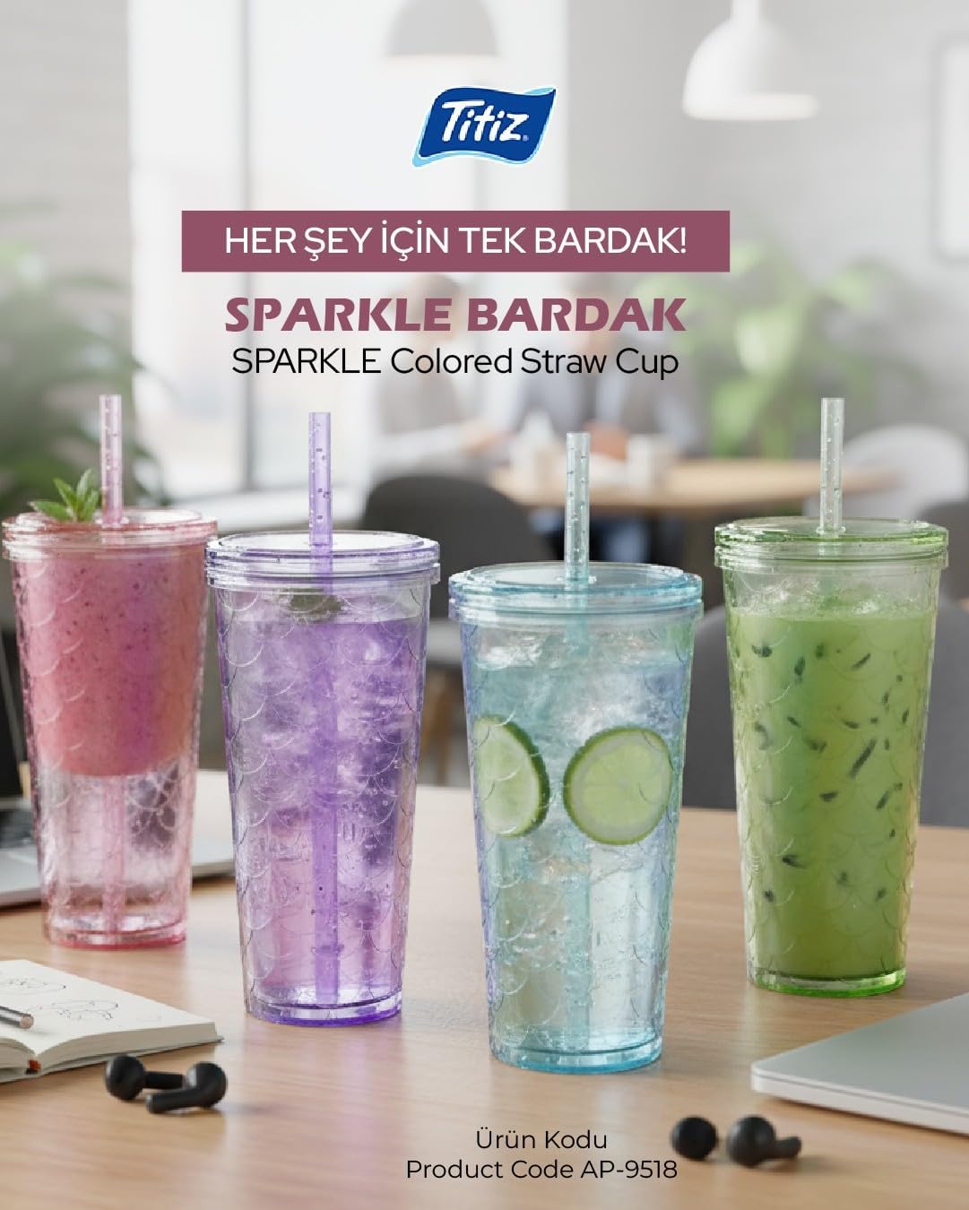 Sparkle Cam Şişe, 750 ml Kapasiteli, Mavi