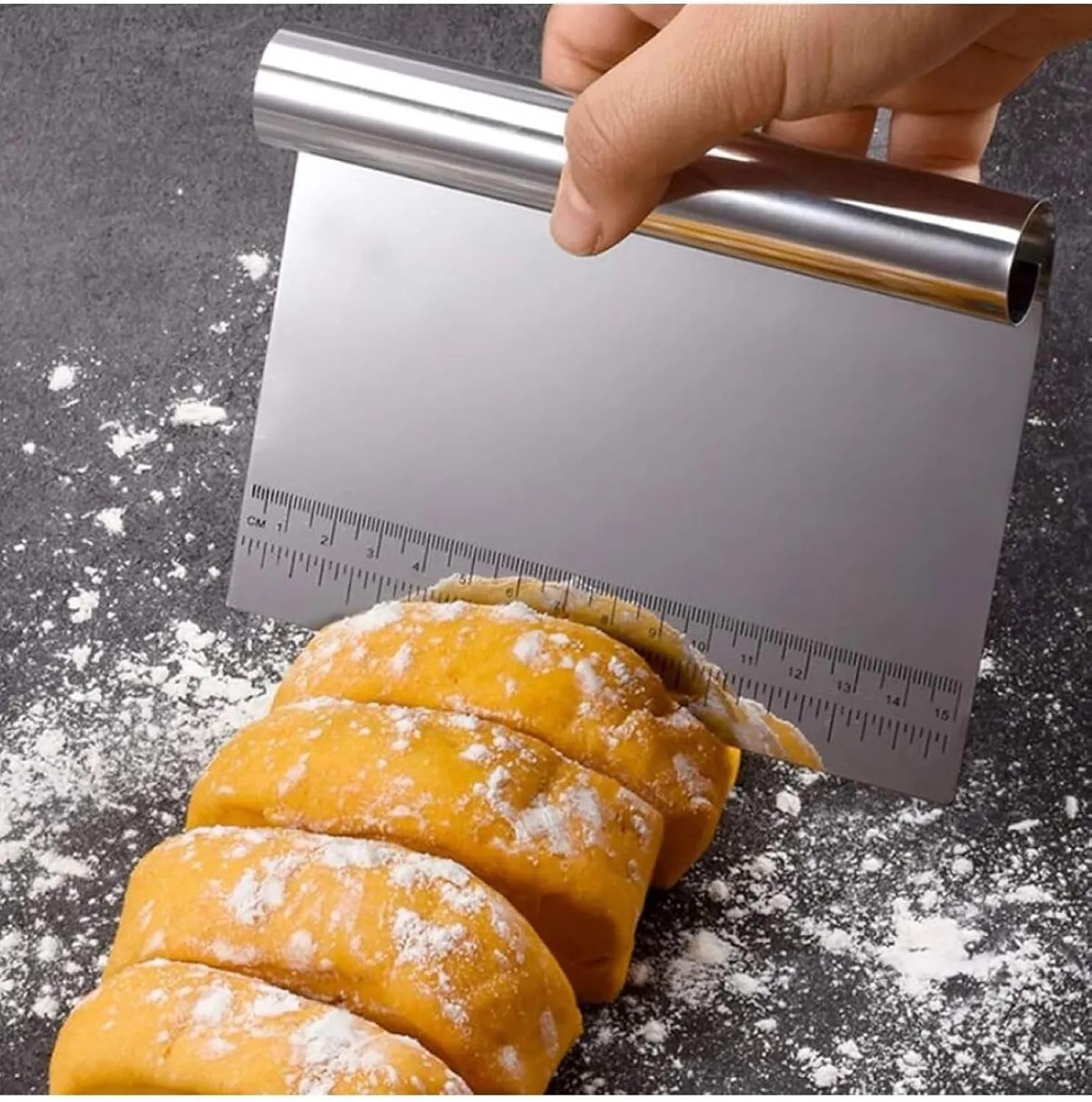 Paslanmaz Çelik Hamur Kesme ve Kazıyıcı Spatula Ölçü Çizgili Pasta Kek Kesici Aparat