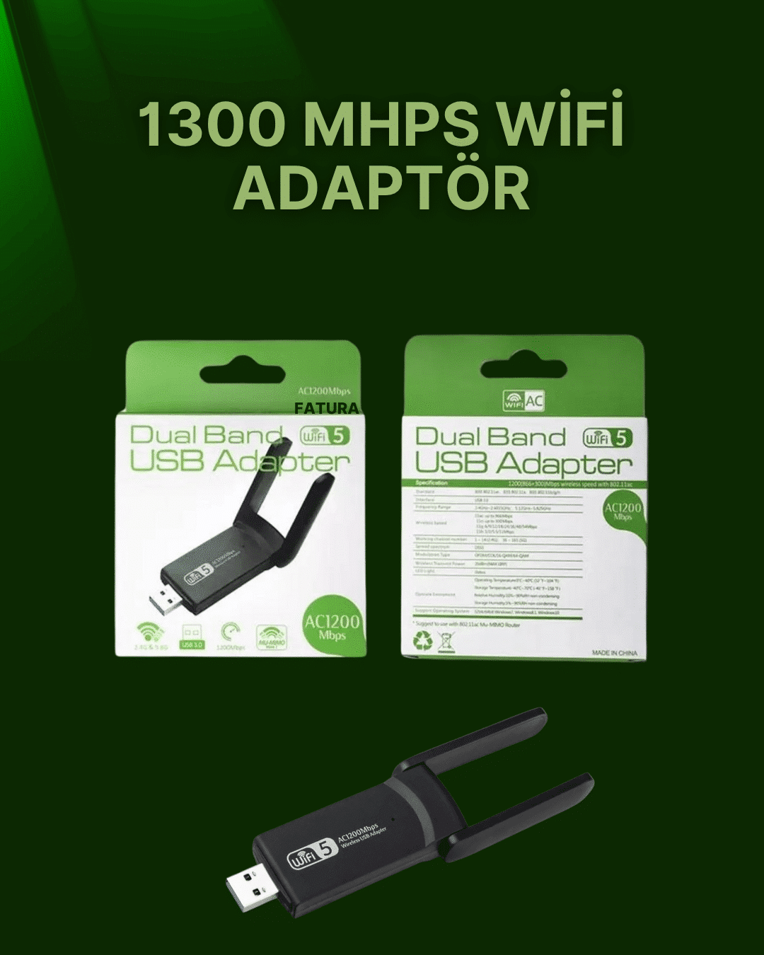 USB 3.0 Wireless Adaptör – 2.4GHz & 5GHz Destekli