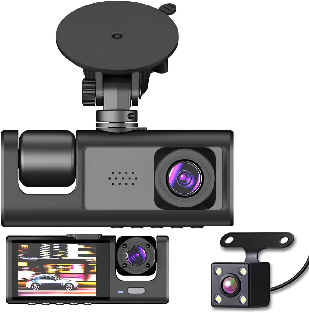 Hasuba 3 Kameralı Araç İçi Kamera 1296p SuperHD - 170° Ön, 120° Kabin İçi ve Arka Geri Vites Kamerası, WiFi Bağlantılı Mobil Uygulama Desteği, Gece Görüşlü, Döngüsel Kayıt ve G-Sensörlü 362