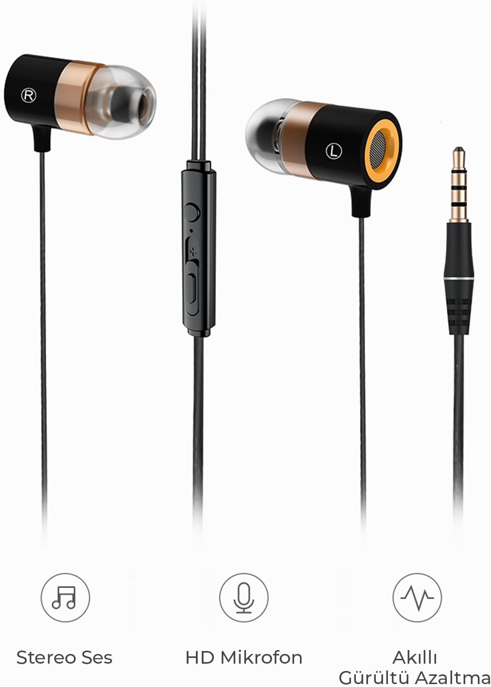 EH103 Kablolu 3.5mm Jacklı Mikrofonlu Kulak İçi Kulaklık - Gürültü Önleyici Mikrofon, Ses Ayarı Paneli, Terlemeye Dayanıklı, Evrensel Uyumluluk, Spor İş Kulak İçi Kulaklık Siyah