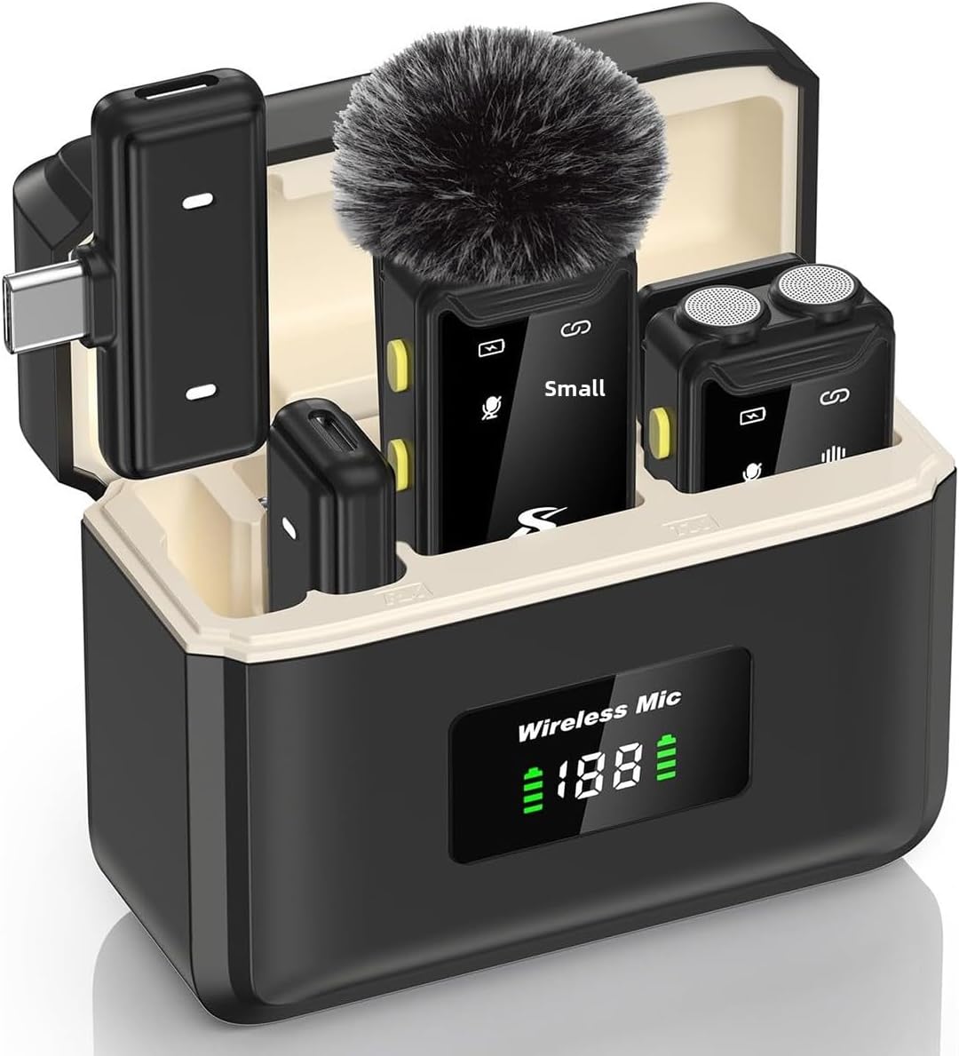 DENSHİ KL-G99 Kablosuz Yaka Mikrofonu Çift Mikrofonlu, 20 Saat Pil Ömrü, ENC Gürültü Engelleme, Şarj Kutulu Wireless Mikrofon, iPhone ve Type-C Uyumlu, YouTube TikTok Podcast Canlı Yayın
