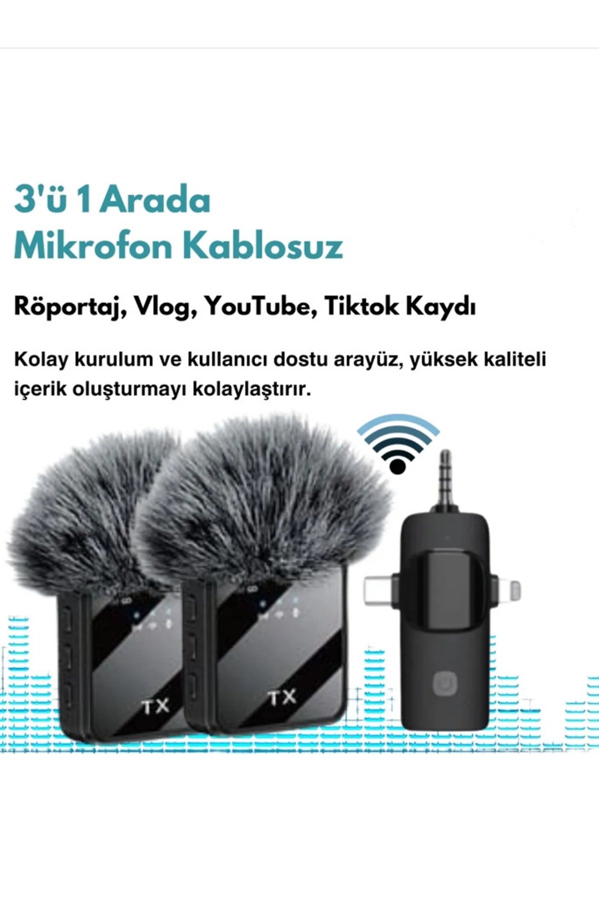F11 Yüksek Kalite Profesyonel 3 In 1 Kablosuz Taşınabilir Yaka Mikrofonu Tüylü