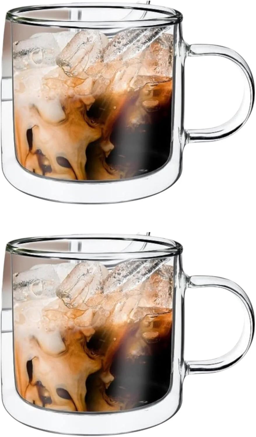 Cam Çift Cidarlı Cam Kupa, Kahve, Latte ve Çay Kupa Seti, 250 ml, Şeffaf, Modern, 2 Adet - 12128