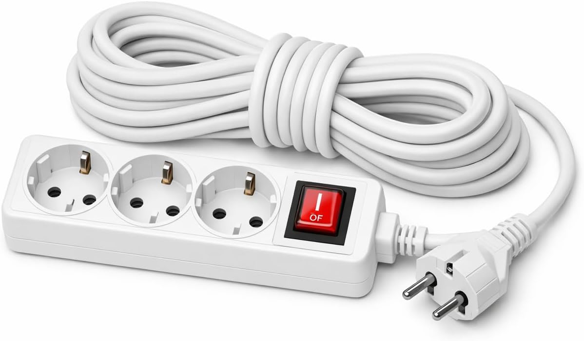 Anahtarlı 3'lü Priz 2 Metre Topraklı Uzatma Kablosu Çoklu Grup Beyaz 16A-250V