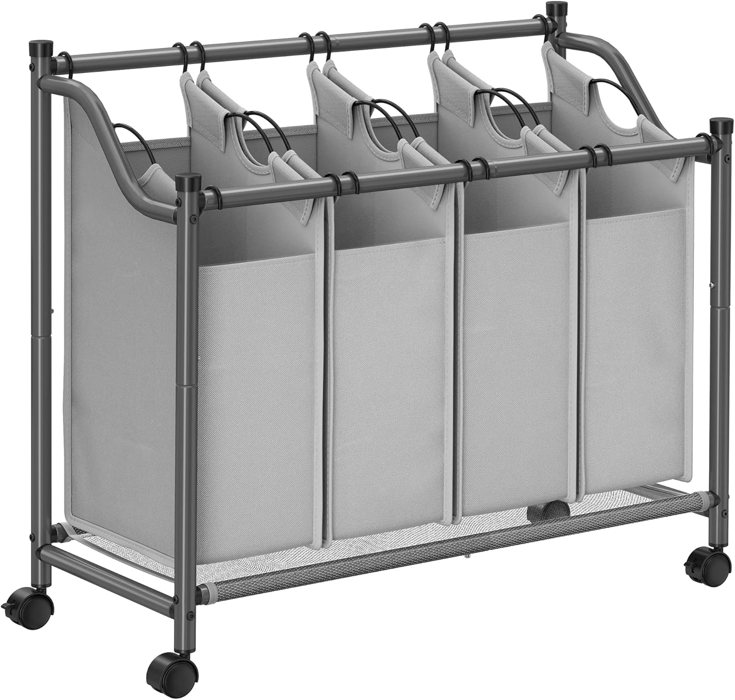 Tekerlekli Çamaşır Sepeti, 4 Çıkarılabilir Kumaş Cepli Çamaşır Ayırıcı, Çamaşır Toplayıcı, Oyuncaklar İçin Saklama Yeri, Ahır, 4 x 35 Litre, Gri Lsf005Gs