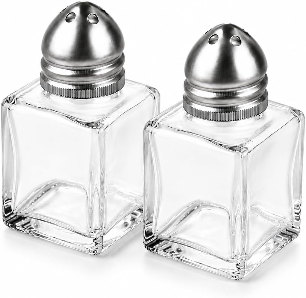 Mini Cam Tuzluk Biberlik Seti Kare Baharatlık Paslanmaz Çelik Kapaklı Şeffaf Cam Sofra Tuzluk Baharat Kabı Modern Dekoratif Tuzluk Biberlik Takımı (2)