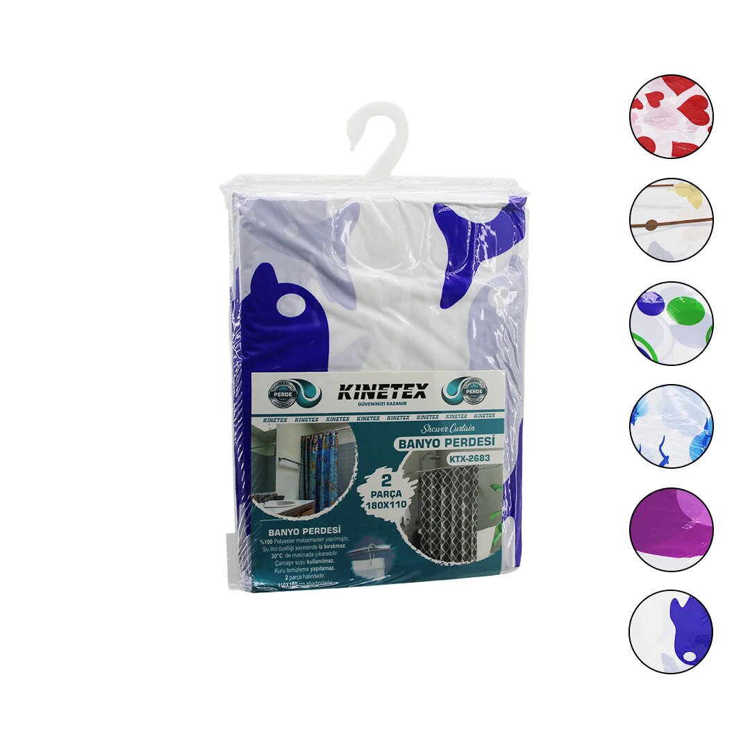 Çif Kanat Polyester Banyo Perdesi 2PCS X 180X110CM - 12 Halkalı