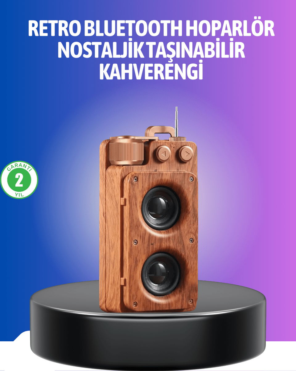 Vintage Tasarımlı Bluetooth Hoparlör Uzun Pil Ömürlü ve FM Destekli