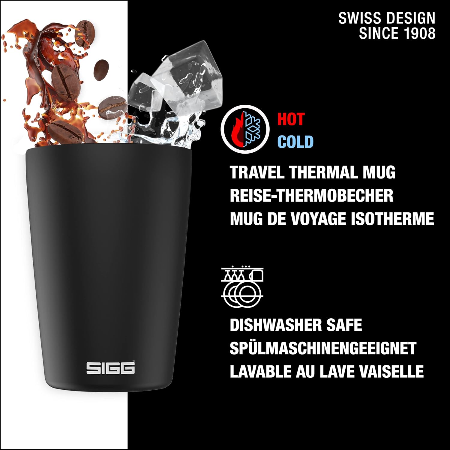 Neso Cup Black termos kupa (0,3 l), zararlı madde içermeyen ve yalıtımlı kahve kupası, Coffee to go kupa, 18/8 paslanmaz çelik, seramik Pure Ceram kaplamalı