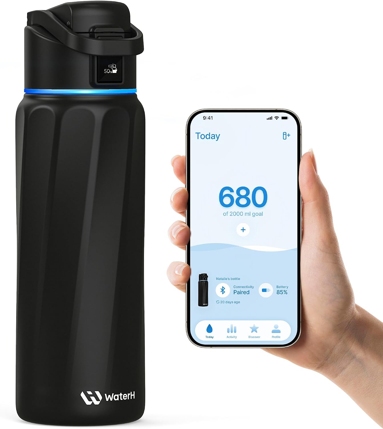 Boost Akıllı Su Şişesi, Hatırlatıcı ve İzleyici, Çift Duvarlı Vakum Yalıtımlı Şişeler, Paslanmaz Çelik, 32 oz BPA İçermeyen Geniş Ağız, Okul, Spor Salonu, Ofis, Babalar Günü için İdeal